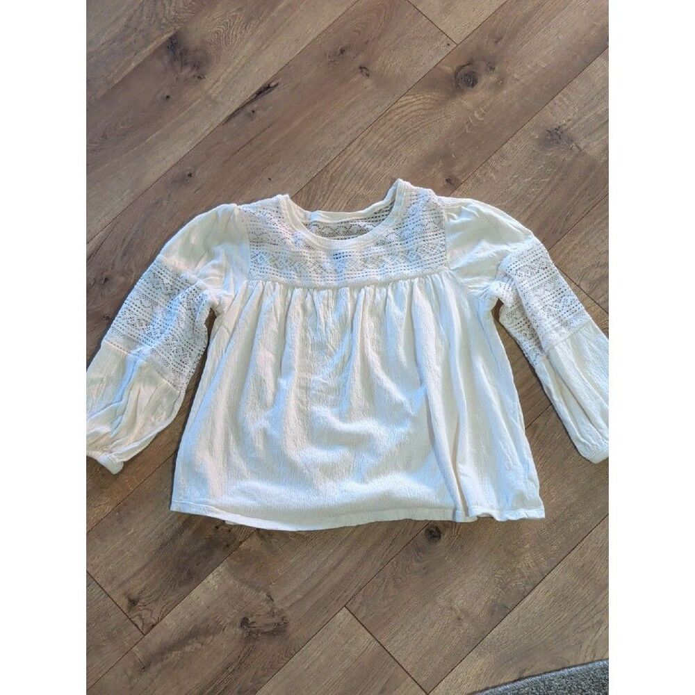 Old Navy White Lace Yoke Long-Sleeve Girls Top, Youth L 10/12